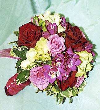 red and lavender bridal bouquet perla farms